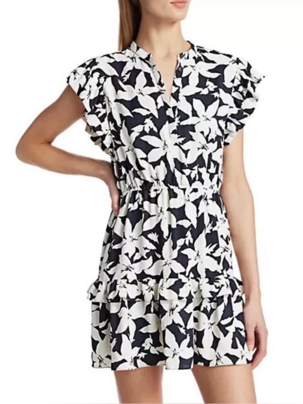 Joie Krystina Ruffle Trim Floral Dress Deep Sea Women’s Blackish Blue Size XS